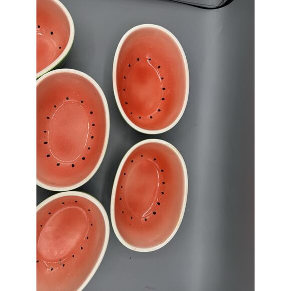 Vintage Watermelon Bowls Set of 6 Ceramic Oval Fruit Dessert Dayton’s Hudson’s - Picture 5 of 8